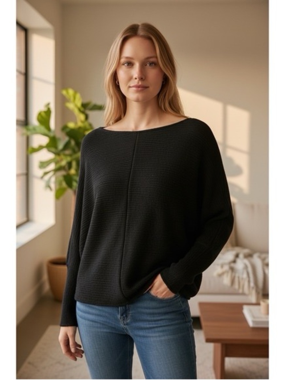 Maeve Black Top Relaxed Fit Textured Knit Pullover Blouse size Small